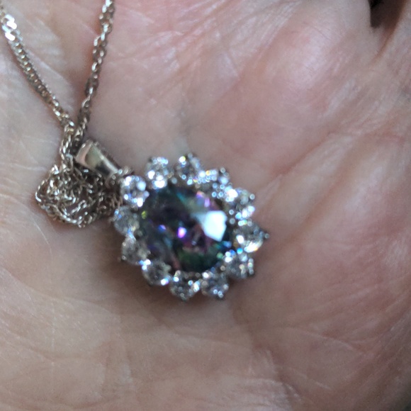 New QVC Mystic Quartz pendant necklace. Sterling Silver. 18" chain Gift box - Picture 6 of 6